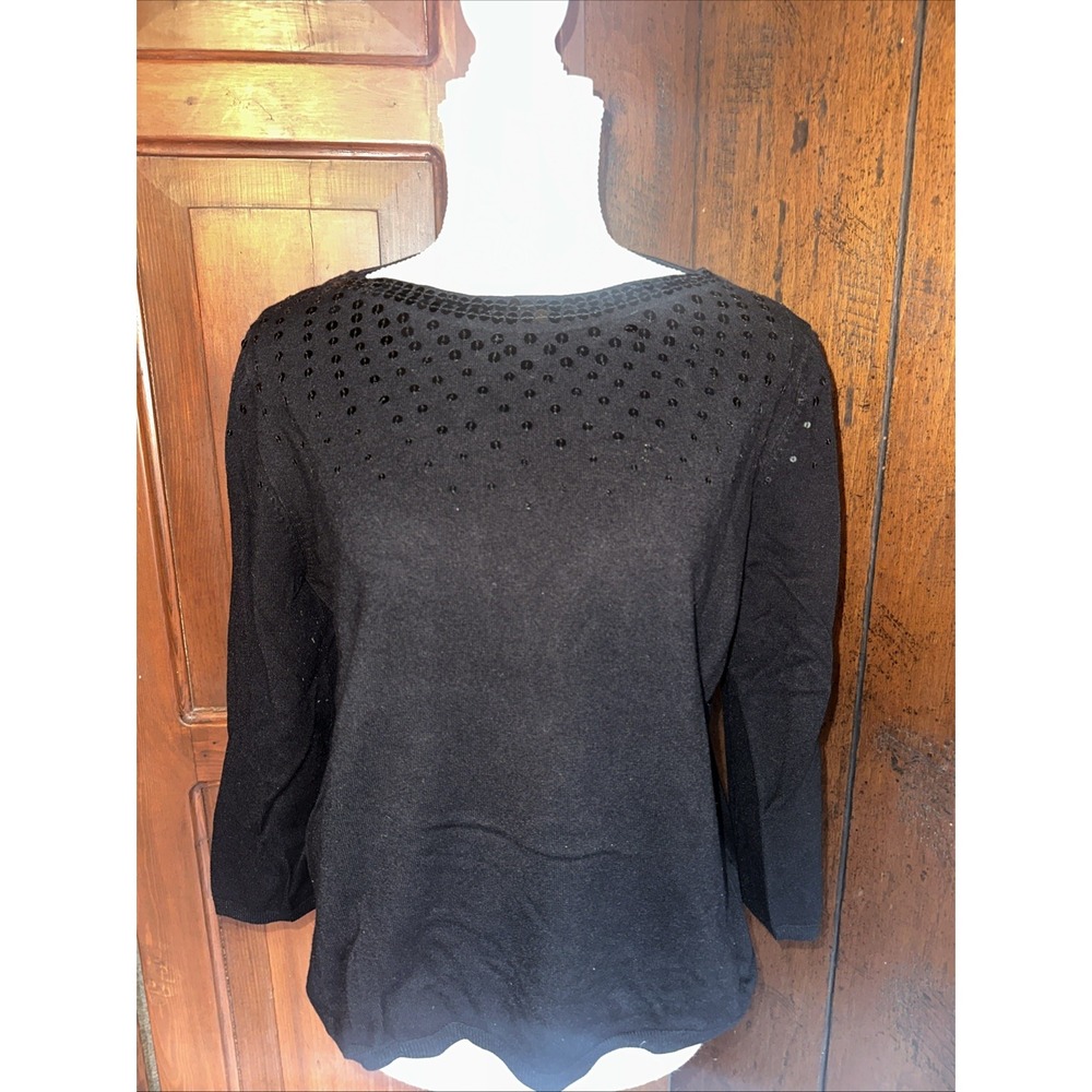 Ruby Rd. Womens XL Pullover Top Sweater Black Embellished‎ Sequins EUC